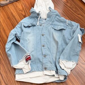 Light Blue Denim Jacket with White Hoodie